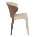 White genuine leather brown matte painted feet chairs